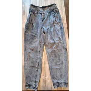 VTG Nuovo Stonewash Mom Jeans High Waisted  Pleated Faux Leather Ribbed Sz 13